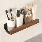 Wood Bathroom Wall Shelf With Self-Adhesive Mounting No Drilling Required - Image 2