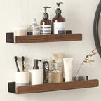 Wood Bathroom Wall Shelf With Self-Adhesive Mounting No Drilling Required - Image 3