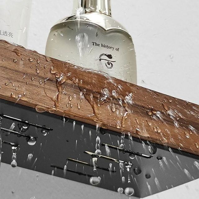 Wood Bathroom Wall Shelf With Self-Adhesive Mounting No Drilling Required - Image 7