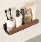 Wood Bathroom Wall Shelf With Self-Adhesive Mounting No Drilling Required - Image 9