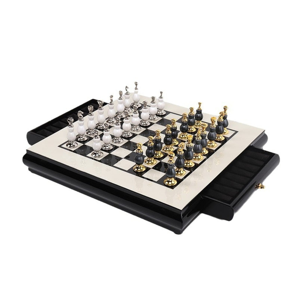 Wooden Chess Set With Handmade Paint Zinc Alloy Pieces - Image 1
