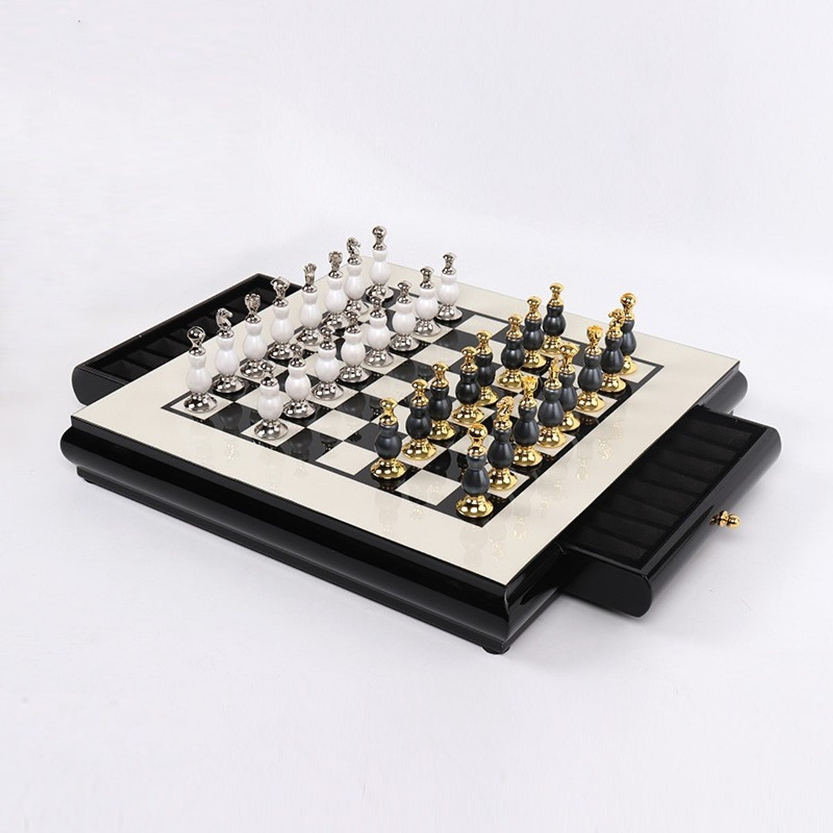 Wooden Chess Set With Handmade Paint Zinc Alloy Pieces - Image 2