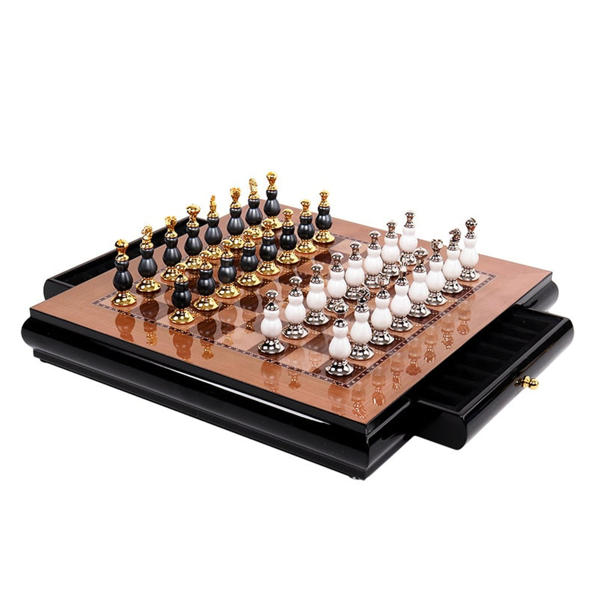 Wooden Chess Set With Handmade Paint Zinc Alloy Pieces - Image 3