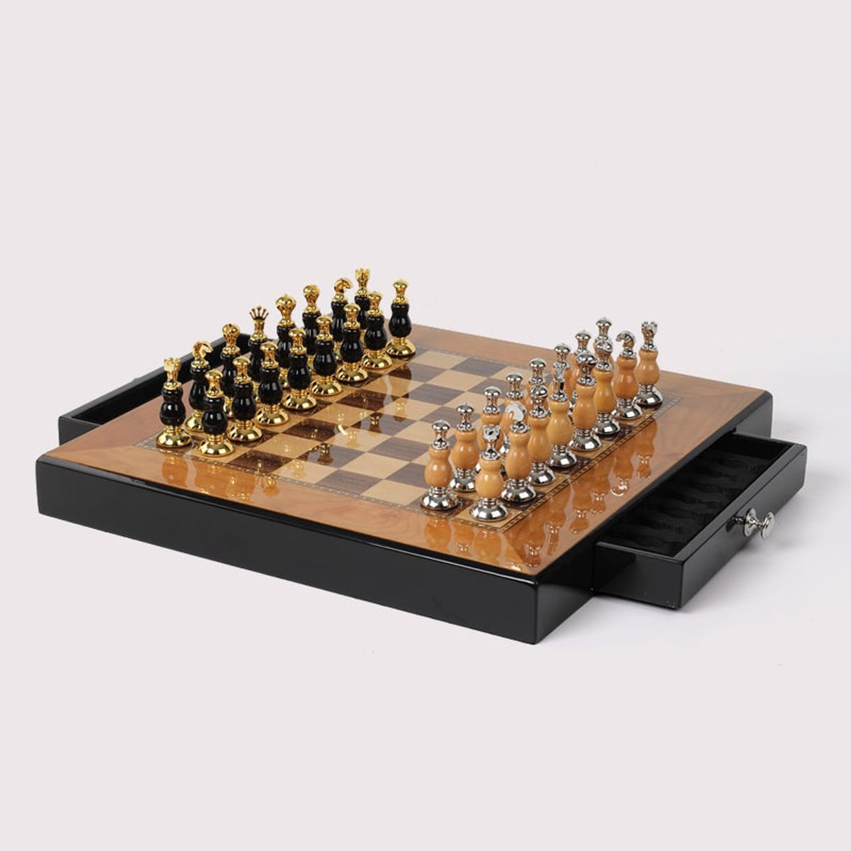 Wooden Chess Set With Handmade Paint Zinc Alloy Pieces - Image 5