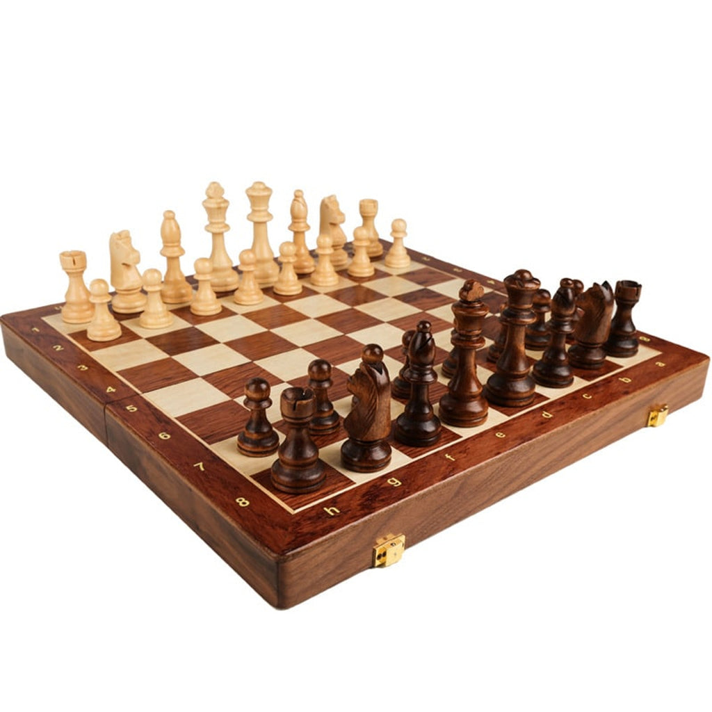 Wooden Folding Chess Set For Children Large Solid Wood Chessboard - Image 5