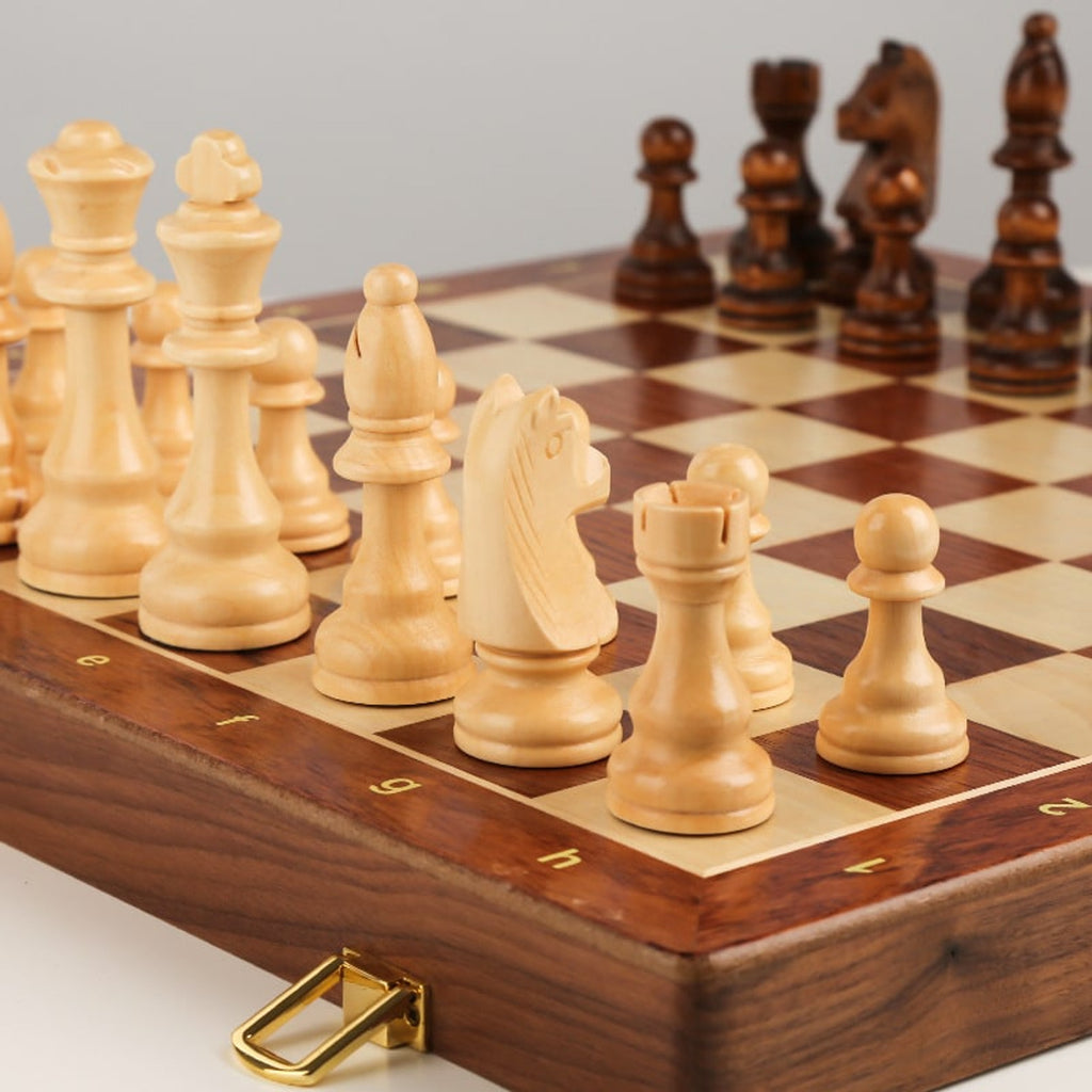 Wooden Folding Chess Set For Children Large Solid Wood Chessboard - Image 3