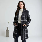 Wool Coat with Flattering Plaid Pattern and Lapel Collar - Image 5