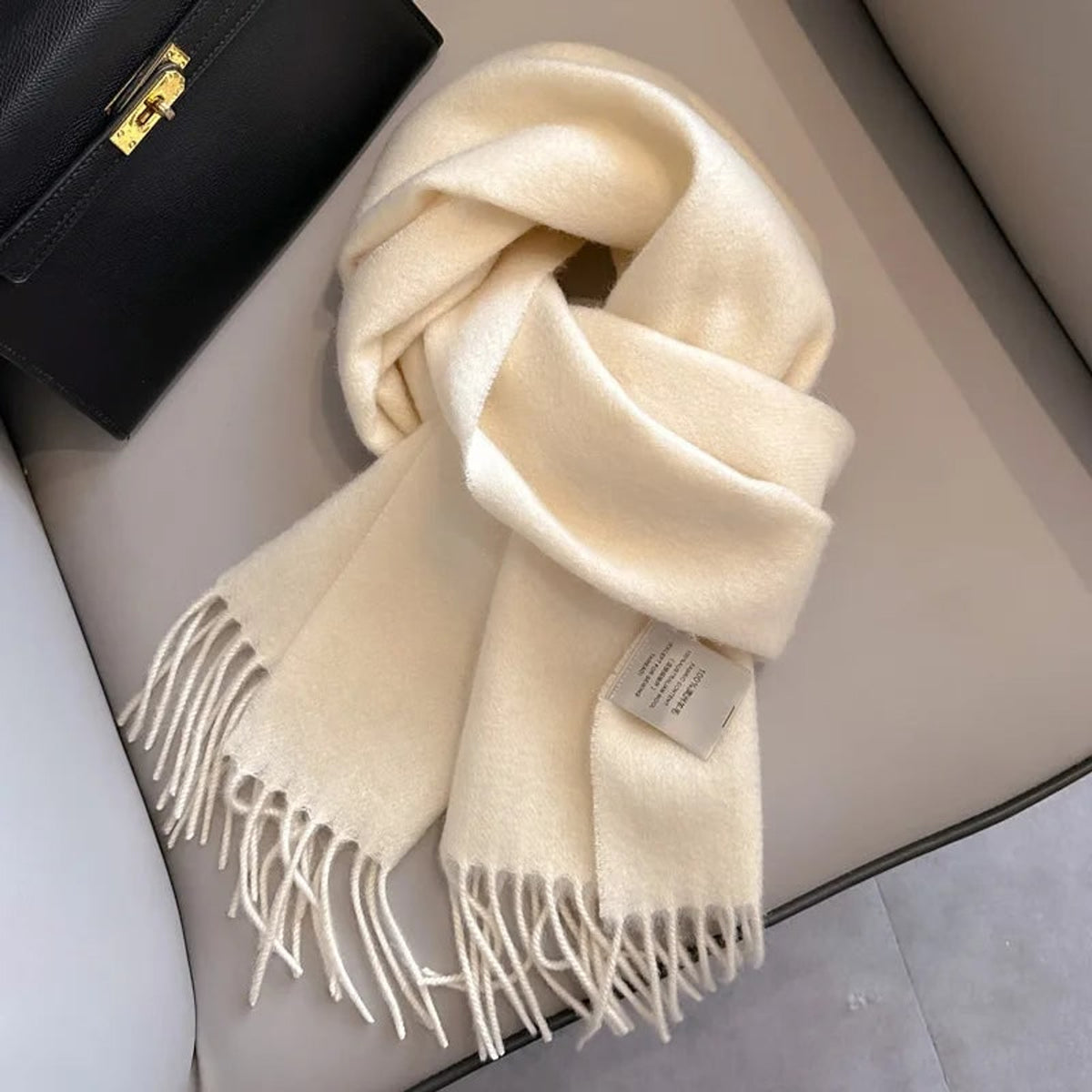Wool Scarf with Warm Narrow Fit and Fringed Ends - Image 1