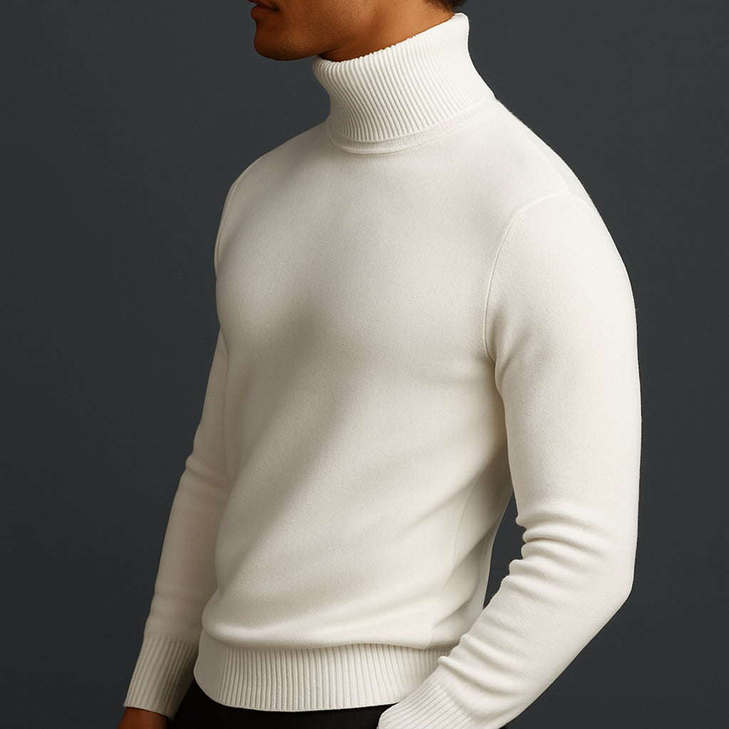 Wool Turtleneck with Structured Ribbed Collar and Sweater - Image 3