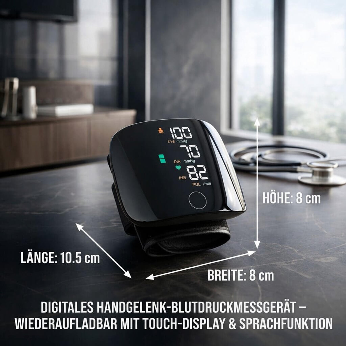Wrist Blood Pressure Monitor With Touch Display And Voice Function Rechargeable Digital Device - Image 8