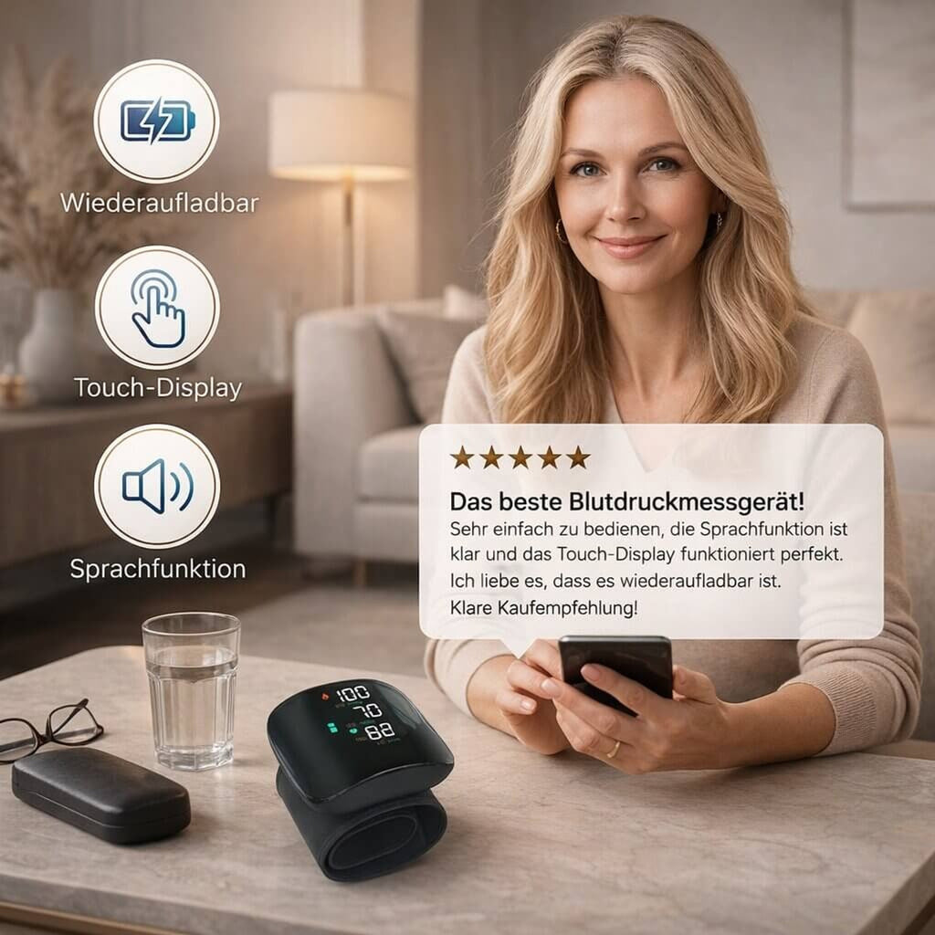Wrist Blood Pressure Monitor With Touch Display And Voice Function Rechargeable Digital Device - Image 4