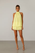 NOVA | Women's Yellow Chiffon Mini Dress | Ruffle Summer Dress