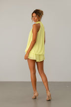 NOVA | Women's Yellow Chiffon Mini Dress | Ruffle Summer Dress