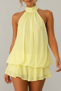 NOVA | Women's Yellow Chiffon Mini Dress | Ruffle Summer Dress