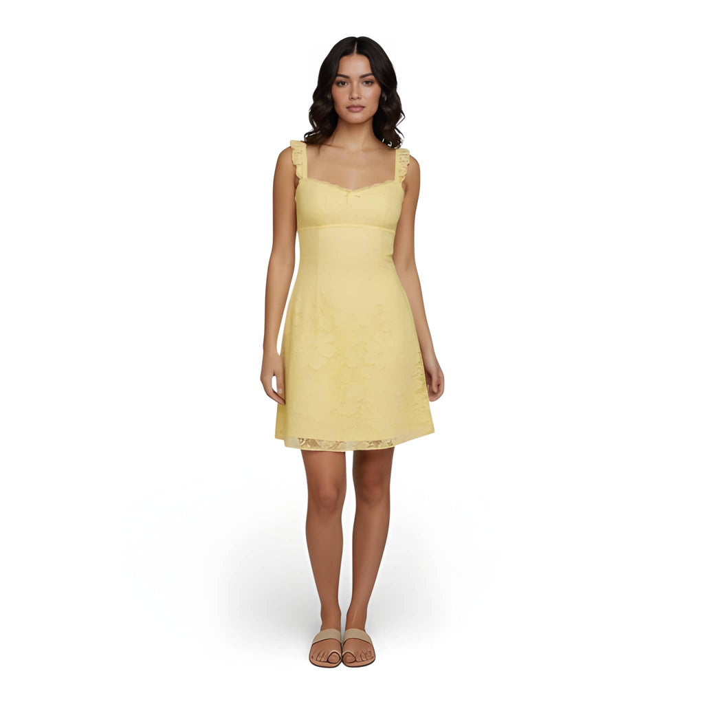 NOVA | Women’s Yellow & Baby Blue Lace Mini Dress – Sweetheart Neck Spring Party Dress