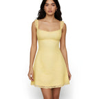 NOVA | Women’s Yellow & Baby Blue Lace Mini Dress – Sweetheart Neck Spring Party Dress
