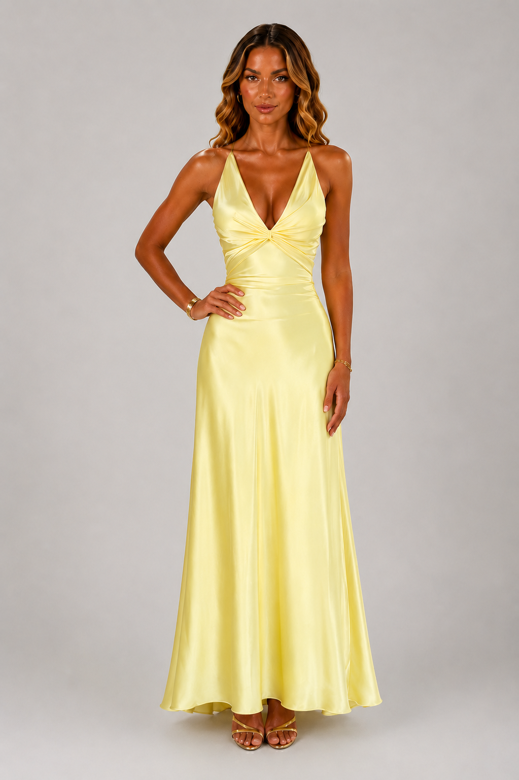 NOVA | Women's Satin Maxi Dress | Yellow & Pink | Elegant Wedding Guest & Occasion Dress