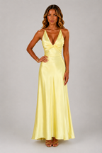 NOVA | Women's Satin Maxi Dress | Yellow & Pink | Elegant Wedding Guest & Occasion Dress