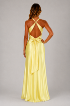 NOVA | Women's Satin Maxi Dress | Yellow & Pink | Elegant Wedding Guest & Occasion Dress