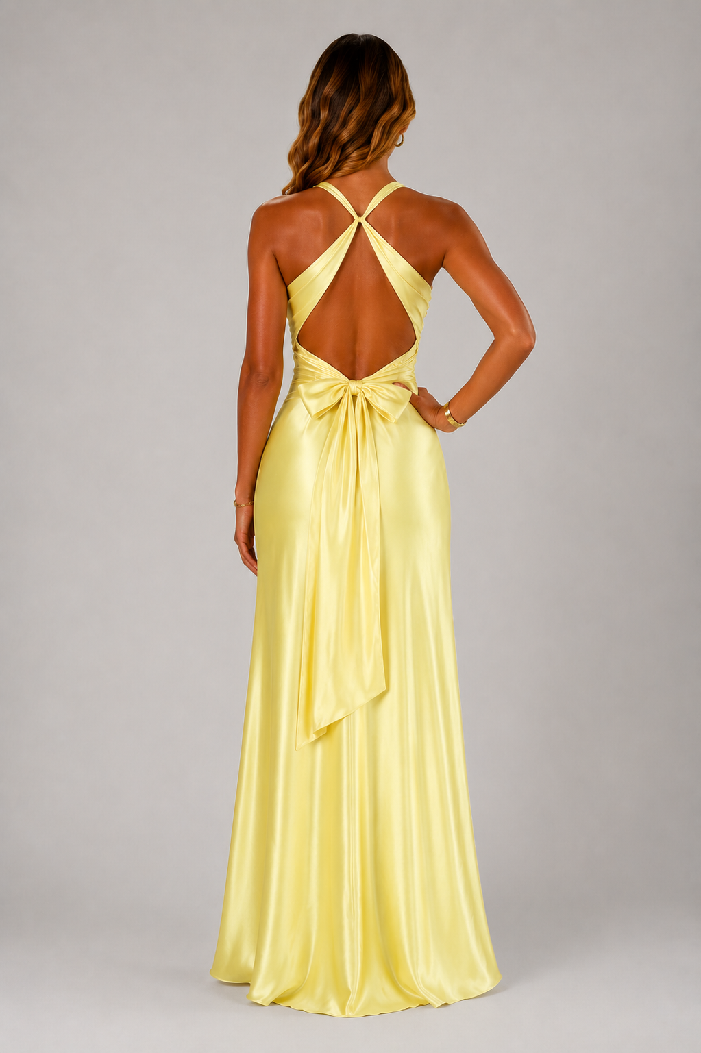 NOVA | Women's Satin Maxi Dress | Yellow & Pink | Elegant Wedding Guest & Occasion Dress