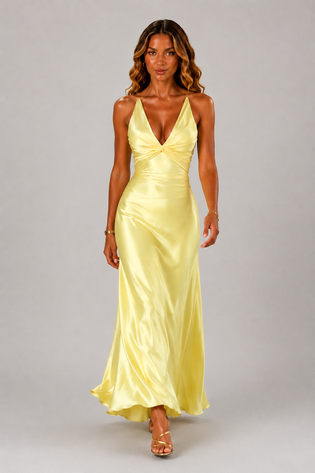 NOVA | Women's Satin Maxi Dress | Yellow & Pink | Elegant Wedding Guest & Occasion Dress