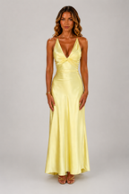 NOVA | Women's Satin Maxi Dress | Yellow & Pink | Elegant Wedding Guest & Occasion Dress