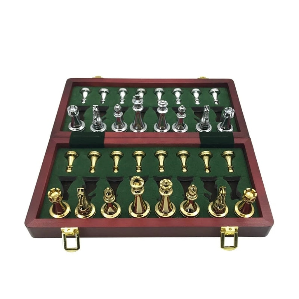 Zinc Alloy Wooden Folding Chess Board Set With Pieces - Image 1