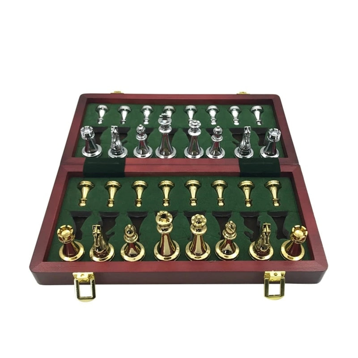 Zinc Alloy Wooden Folding Chess Board Set With Pieces - Image 1