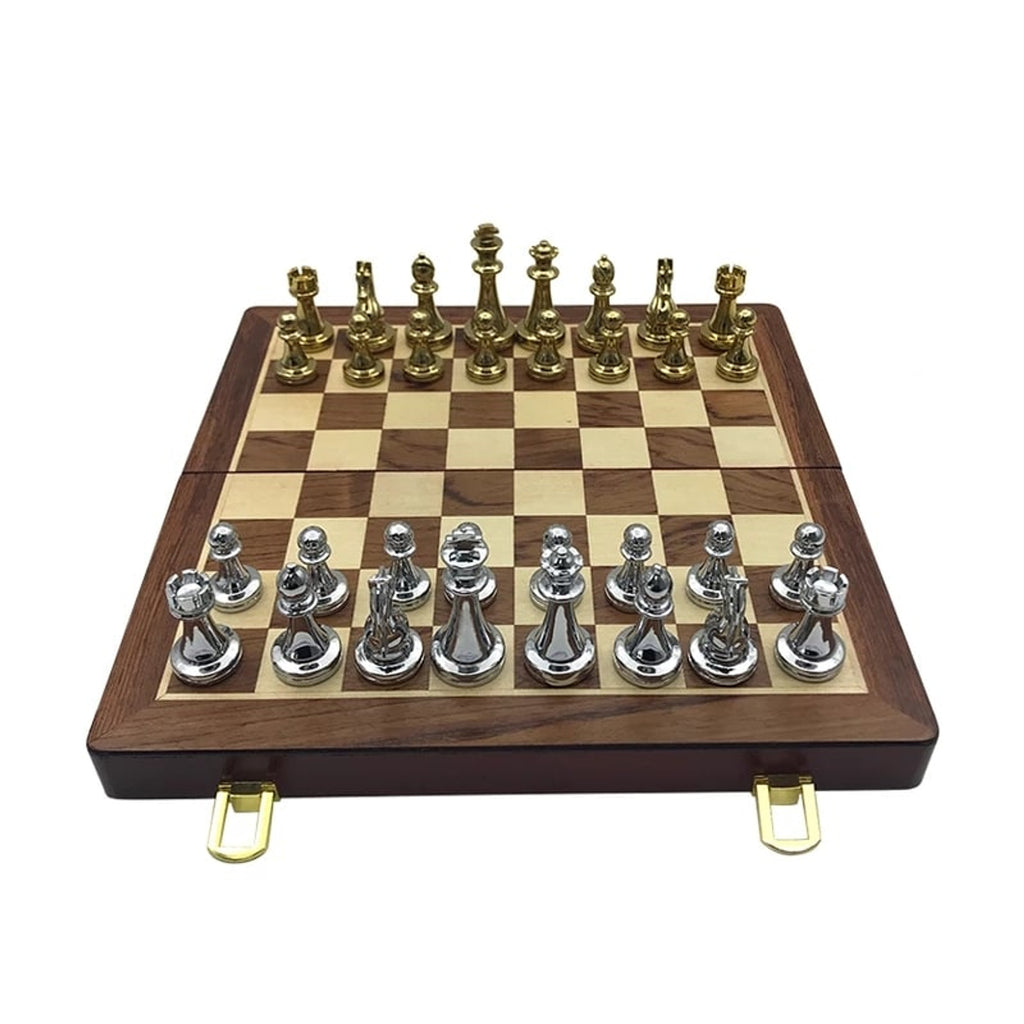 Zinc Alloy Wooden Folding Chess Board Set With Pieces - Image 3