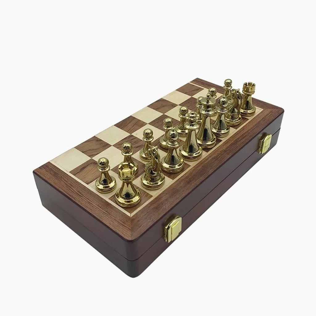Zinc Alloy Wooden Folding Chess Board Set With Pieces - Image 6