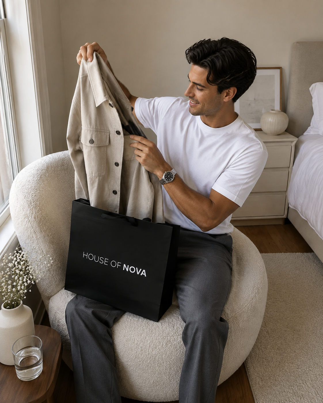 House of Nova men's fashion campaign: unpacking an overshirt